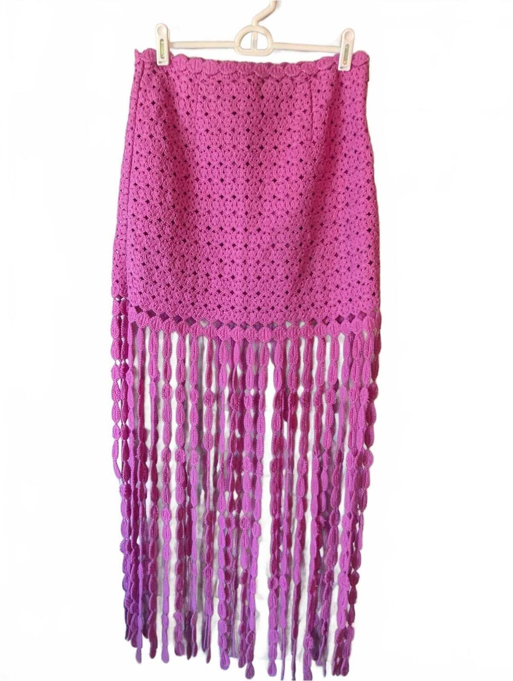Saylor Pink Purple Crochet Fringe Maxi Skirt